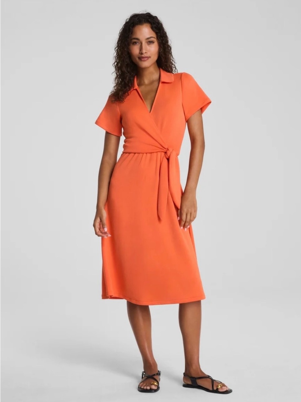 SPANX AirEssentials
Collared Tie-Waist Midi Dress in Sunset Coral Size 2X